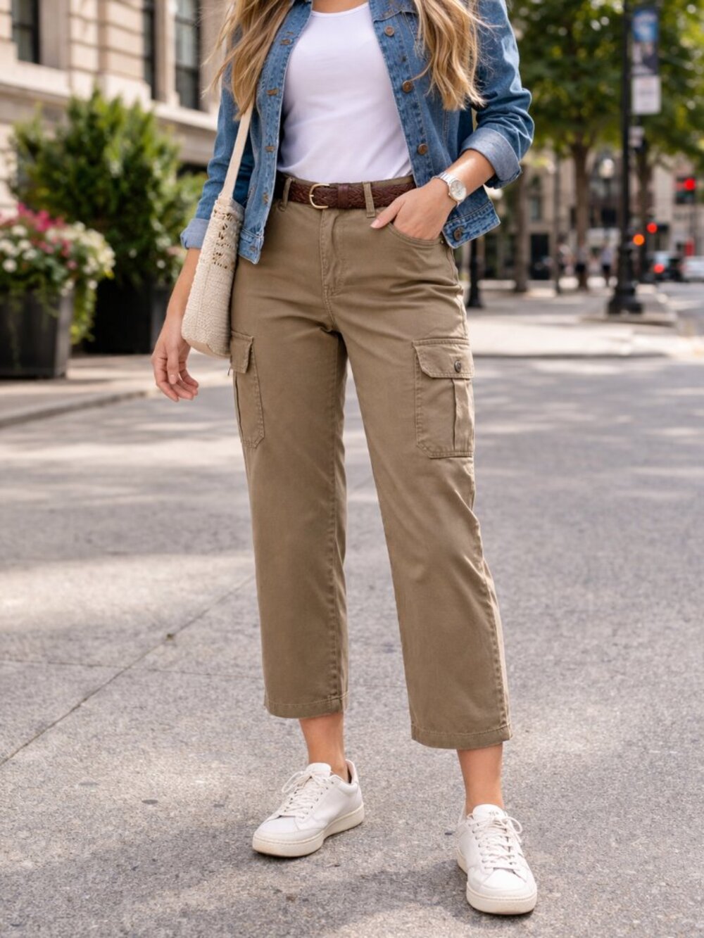 LRL Lauren Jeans Co Ralph Lauren Cropped Cargo Pants Sz 8 Khaki Cotton